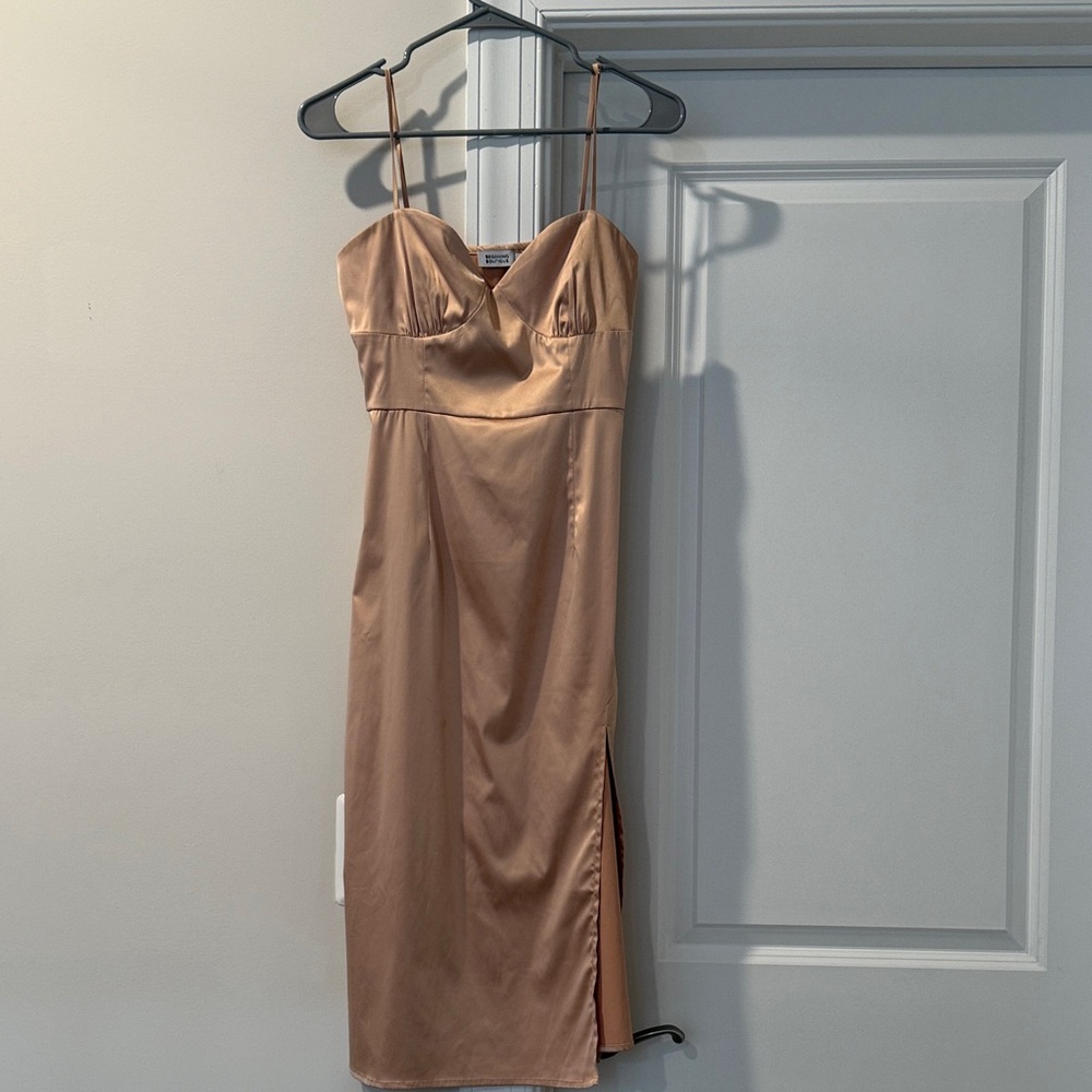 Beginning Boutique Satin Dress in champagne